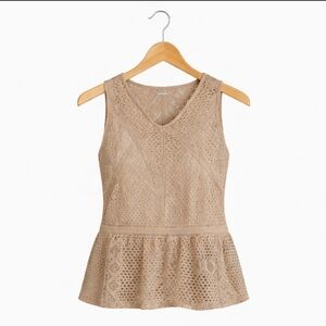 BCBG Maxazria Beige Sheer Lace Sleeveless Top Sz Lg